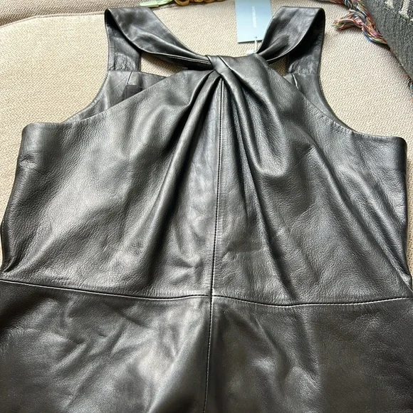 Antonio Melani Jessica Twisted Halter Neck Genuine Leather Sheath Mini Dress - Picture 5 of 16